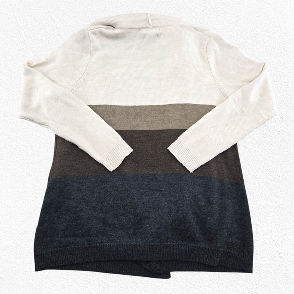 Tahari Brown Striped Wool Blend Open Front Cowl Neck Cardigan Sweater Size XL - Picture 9 of 9